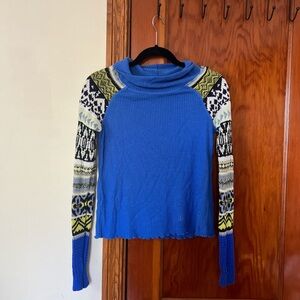 Free People Blue Ribbed Knit Sweater